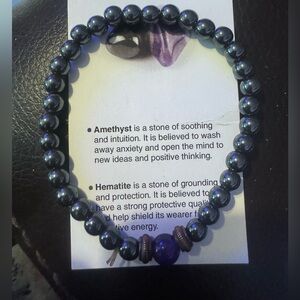 Amethyst & hematite bracelet Evolve Mala protection & intuition M-L